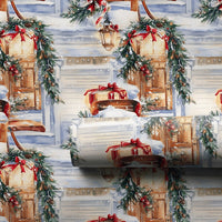 Winter Sled Holiday Gift Wrap, Snowy Front Porch Christmas Wrapping Paper, Rustic Cottage Porch Wrapping Paper, Festive Winter Gift Wrap