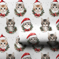 Watercolor Holiday Kitten Gift Wrap, Christmas Cats in Santa Hats Wrapping Paper, Festive Cat Lover Xmas Wrapping Paper Roll
