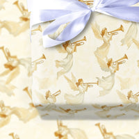 Watercolor Religious Angel Holiday Gift Wrap, Trumpeting Angels Christmas Wrapping Paper, Christian Christmas Wrapping Paper Present Wrap