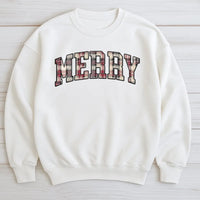 Red Plaid Varsity Letter Sweater, Merry Christmas Sweatshirt, Retro Holiday Crewneck Sweatshirt, Comfy Winter Xmas Sweatshirt, Present for Her