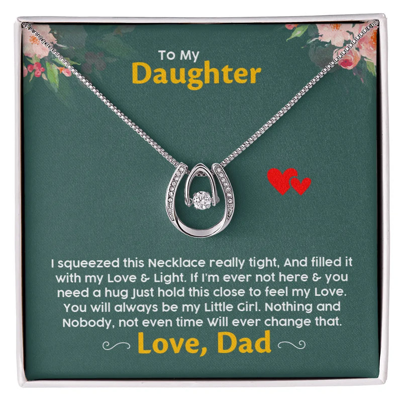 Dancing Crystal Horseshoe Pendant Necklace, To My Daughter Horseshoe Necklace, Sentimental Birthday Christmas Jewelry Present from Dad