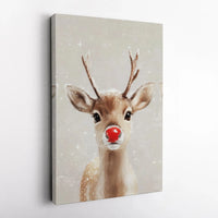 Adorable Christmas Animal Print, Red Nosed Reindeer Canvas Wall Art, Holiday Reindeer Wall Art, Xmas Home Decor Digital Download Printable