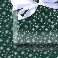Dark Green Holiday Gift Wrap, White Snowflake Christmas Wrapping Paper, Winter Snowflakes Wrapping Paper, Classic Xmas Gift Wrapping Paper