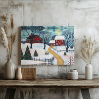 Christmas Farmhouse Canvas Print, Snowy Red Barn Canvas Wall Art, Winter Landscape Canvas Decor, Rustic Holiday Farmhouse Wall Art