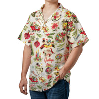 Retro Santa Snowman Aloha Shirt, Vintage Christmas Hawaiian Shirt, Winter Holiday Season Beach Button Up, Xmas Party Present for Men
