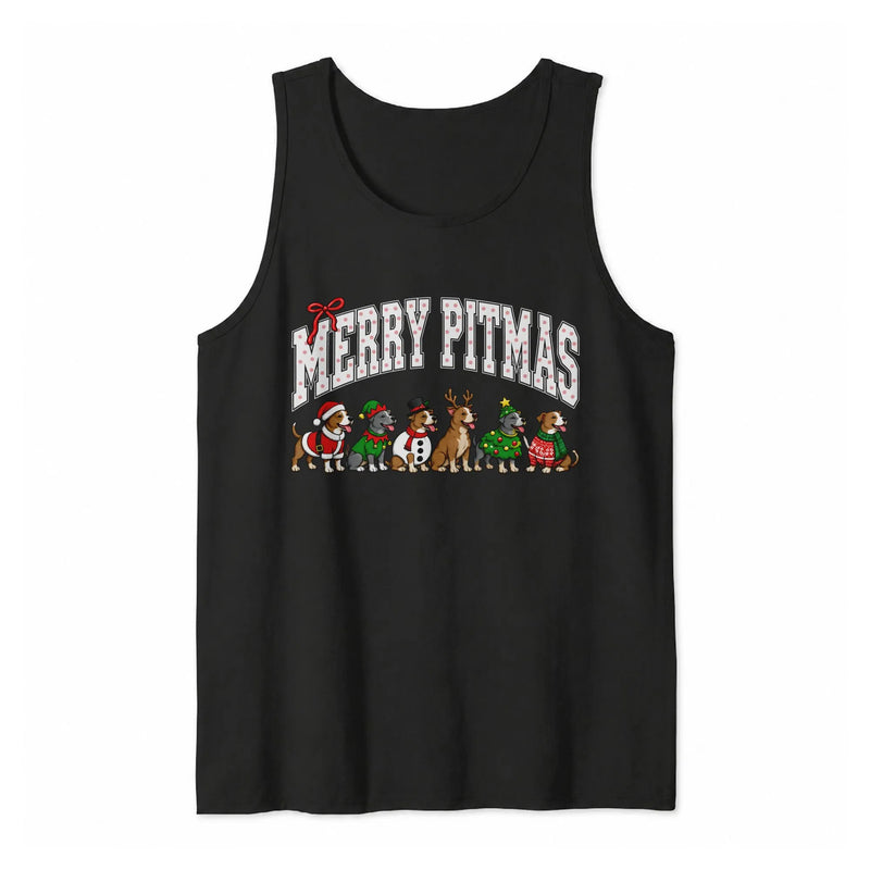 Humorous Pitbull Christmas Tank, Merry Pitmas Tank Top, Pit Bull Mom Sleeveless Tee, Holiday Dog Lover Tank, Christmas Present for Pitbull Mom
