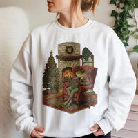 Comfy Cabin Bookish Crewneck, Reading Frog Christmas Sweatshirt, Adorable Frog Book Lover Pullover, Holiday Reader Sweatshirt, Bookworm Present