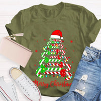 Festive Merry Tree Graphic Tee, Christmas Candy Tree T-Shirt, Holiday Candy Cane Christmas Shirt, Adorable Winter Apparel, Christmas Present