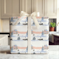 Watercolor Horse Carriage Gift Wrap, Victorian Winter Village Wrapping Paper, Vintage Holiday Wrapping Paper, Christmas Village Gift Wrap