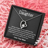 Daughter Heart Pendant Necklace, Forever Love Heart Necklace, 14K White Gold Finish Cubic Zirconia Necklace, Christmas Birthday Present for Her