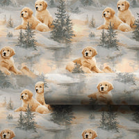 Watercolor Puppy Gift Wrap, Golden Retriever Wrapping Paper, Winter Dog Christmas Wrapping Paper, Adorable Holiday Wrapping Paper Roll