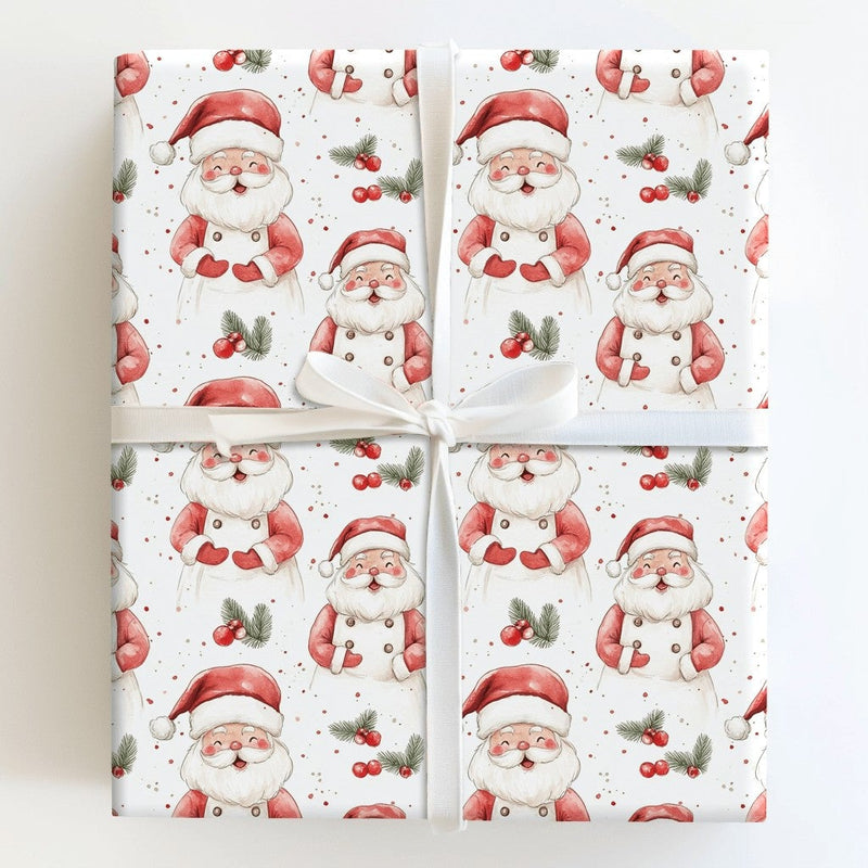 Watercolor Santa Claus Gift Wrap Roll, Apron Santa Christmas Wrapping Paper, Holiday Baker Present Paper, Cooking Theme Gift Wrap