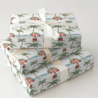 Beach Christmas Gift Wrap, Tropical Santa Wrapping Paper, Coastal Holiday Vacation Wrapping Paper, Palm Tree Summer Wrapping Paper Roll
