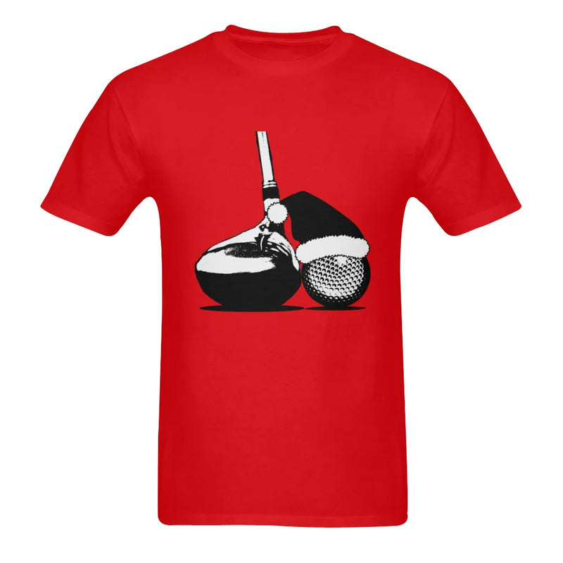 Festive Golfer Holiday Tee, Santa Hat Golf Ball Christmas Shirt, Two-Sided Golf Graphic T-Shirt, Country Club Golf Lover Holiday Present