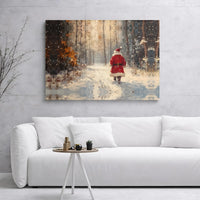 Impressionist Christmas Canvas Art, Santa Claus in Snowy Forest Canvas Print, Holiday Canvas Wall Decor, Winter Forest Painting Canvas Art