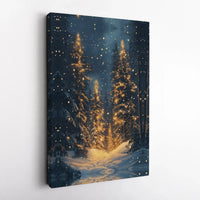 Glowing Pine Trees Canvas Print, Winter Forest Canvas Wall Art, Snowy Pine Forest Canvas Decor, Christmas Landscape Art, Holiday Home Present