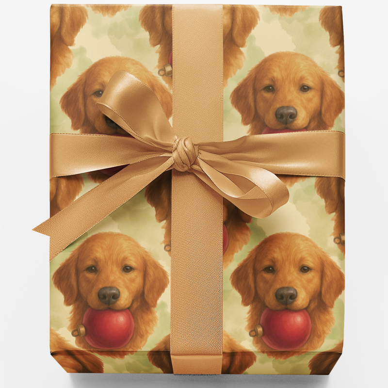 Dog Ornament Holiday Gift Wrap, Golden Retriever Christmas Wrapping Paper, Adorable Retriever Wrapping Paper, Pet Lover Xmas Gift Wrapping Paper