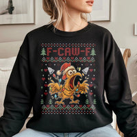 Humorous Chicken Holiday Sweatshirt, F-Caw-F Ugly Christmas Sweatshirt, Crazy Poultry Xmas Sweatshirt, Farm Winter Crewneck, Chicken Fan Present