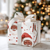 Watercolor Christmas Gift Wrap, Black Santa Wrapping Paper, African American Santa Wrapping Paper, Holiday Present Wrap Paper