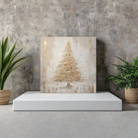 Impasto Gold Palette Knife Holiday Print, Golden Christmas Tree Square Canvas Wall Art, Elegant Xmas Canvas Poster, Seasonal Decor
