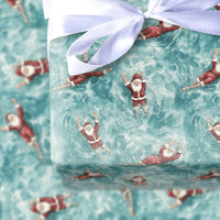 Tropical Christmas Gift Wrap, Swimming Santa Wrapping Paper, Humorous Floating Santa Wrapping Paper, Summer Holiday Vacation Gift Wrap