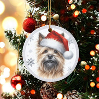 Santa Hat Cairn Terrier Christmas Ornament, Cairn Terrier Dog Ceramic Ornament, Adorable Pet Lover Holiday Decor, Festive Keepsake Ornament