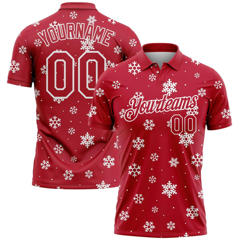 Red White Holiday Polo, Custom Christmas Snowflake Golf Polo Shirt, Personalized Christmas Polo Shirt, Golfer Holiday Present