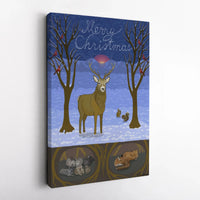 Winter Deer Forest Wildlife Canvas Print, Merry Christmas Woodland Animals Wall Art, Holiday Decor Poster, Printable Digital Download Present