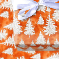 Orange Watercolor Gift Wrap, Pine Tree Christmas Wrapping Paper, Winter Forest Wrapping Paper, Modern Holiday Present Paper Roll