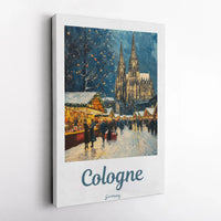 Germany Cathedral Canvas Print, Cologne Christmas Market Canvas Art, Winter Oil Painting Wall Canvas, European Travel Decor, Holiday Present