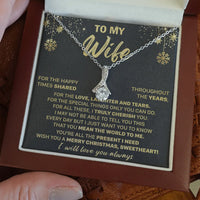 Cubic Zirconia Sparkling Pendant, To My Wife Christmas Ribbon Necklace, 14k White Gold Over Steel Wife Necklace, Romantic Holiday Present