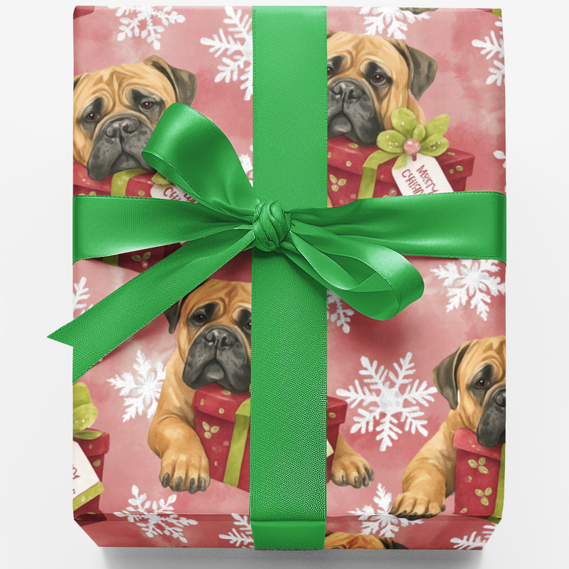 Adorable Puppy Holiday Gift Wrap Roll, Bullmastiff Christmas Wrapping Paper, Winter Dog Breed Wrapping Paper, Pet Lover Xmas Gift Wrap