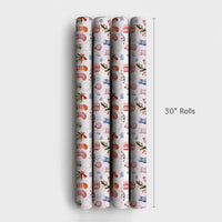 Christmas Icons Wrapping Paper, Watercolor Snowman Stocking Wrapping Paper, Festive Holiday Wrapping Paper Roll, Winter Present Gift Wrap