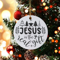 Nativity Scene Tree Ornament, Jesus Is the Real Present Christmas Ornament, Christian Faith Ceramic Ornament, Religious Holiday Keepsake Present