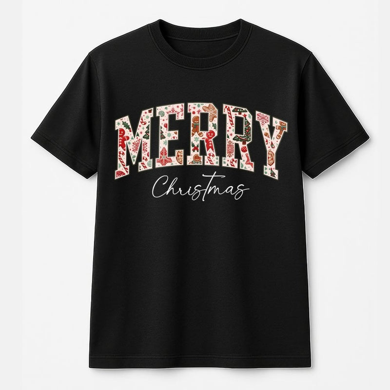 Retro Holiday Gingerbread Pattern T-Shirt, Merry Christmas Gingerbread T-Shirt, Adorable Xmas Graphic Tee, Festive Family Holiday Shirt