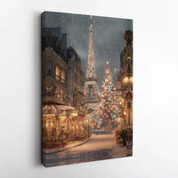 Eiffel Tower Winter Canvas Print, Paris Christmas Canvas Wall Art, Snowy Paris Landscape Wall Decor, Holiday Season Canvas Art, Winter Present