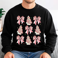 Coquette Bow Holiday Crewneck, Christmas Tree Cake Sweatshirt, Aesthetic Xmas Tree Snack Sweatshirt, Vintage Winter Pullover Sweatshirt