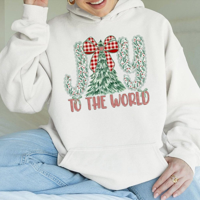 Festive Christmas Tree Hoodie, Joy to the World Hoodie, Christian Holiday Graphic Hoodie, Winter Season Pullover, Xmas Present for Women Men