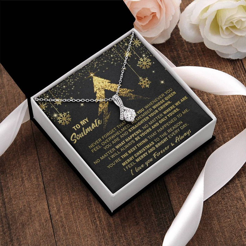Alluring Beauty Ribbon Pendant Jewelry, Soulmate Christmas Necklace, 14k White Gold Over Stainless Steel, Romantic Holiday Present for Wife