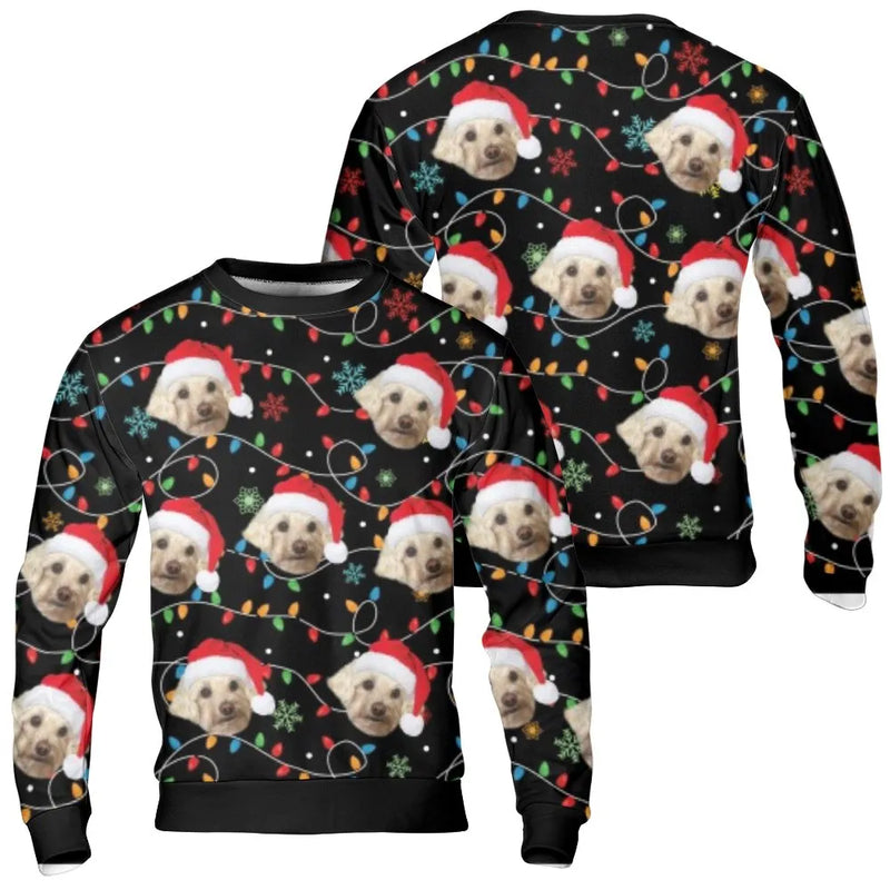 Personalized Pet in Santa Hat Ugly Sweater, Custom Dog Face Christmas Sweatshirt, Custom Dog Lover Holiday Pullover, Xmas Pet Crewneck