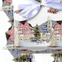 Snowy Town Holiday Gift Wrap, Watercolor European Christmas Village Wrapping Paper, Festive Winter Present Wrap, Christmas Tree Paper Roll