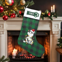 Custom Name Pet Christmas Stocking, Personalized Buffalo Plaid Cat Christmas Stocking, Rustic Christmas Stocking, Present for Cat Lovers
