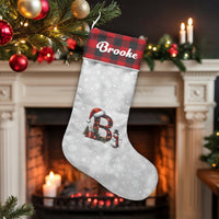 Custom Name Plaid Stocking, Personalized Red Buffalo Plaid Initial Christmas Stocking, Velboa Xmas Stocking, Holiday Decor Present for Family