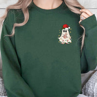 Adorable Holiday Ghost Crewneck, Christmas Ghost Sweatshirt, Festive Xmas Ghost Pocket Sweater, Spooky Christmas Pullover, Adorable Winter Present