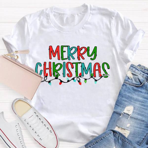 Festive School Holiday Shirt, Merry Christmas Lights Teacher T-Shirt, Adorable Christmas Teacher Graphic Tee, Xmas Educator P