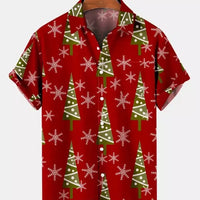 Snowflake Holiday Aloha Shirt, Christmas Tree Hawaiian Shirt, Festive Xmas Party Button Up, Tropical Winter Graphic Shirt, Present for Him
