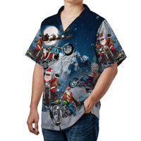 Motorcycle Santa Claus Button Up Shirt, Biker Santa Christmas Hawaiian Shirt, Humorous Holiday Biker Aloha Shirt, Tropical Xmas Party Shirt