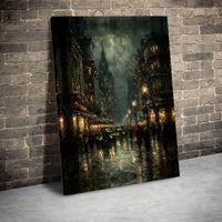 Moody Dark Academia Canvas Art, Vintage Christmas City Canvas Print, Snowy Winter Street Canvas, Holiday Wall Decor, Winter Season Wall Art