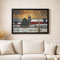 Snowy Red Church Landscape Print, Winter Christmas Village Canvas Wall Art, Comfy Holiday Canvas Art, Rustic Winter Wall Decor, Xmas Present