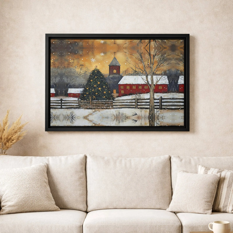 Snowy Red Church Landscape Print, Winter Christmas Village Canvas Wall Art, Comfy Holiday Canvas Art, Rustic Winter Wall Decor, Xmas Present